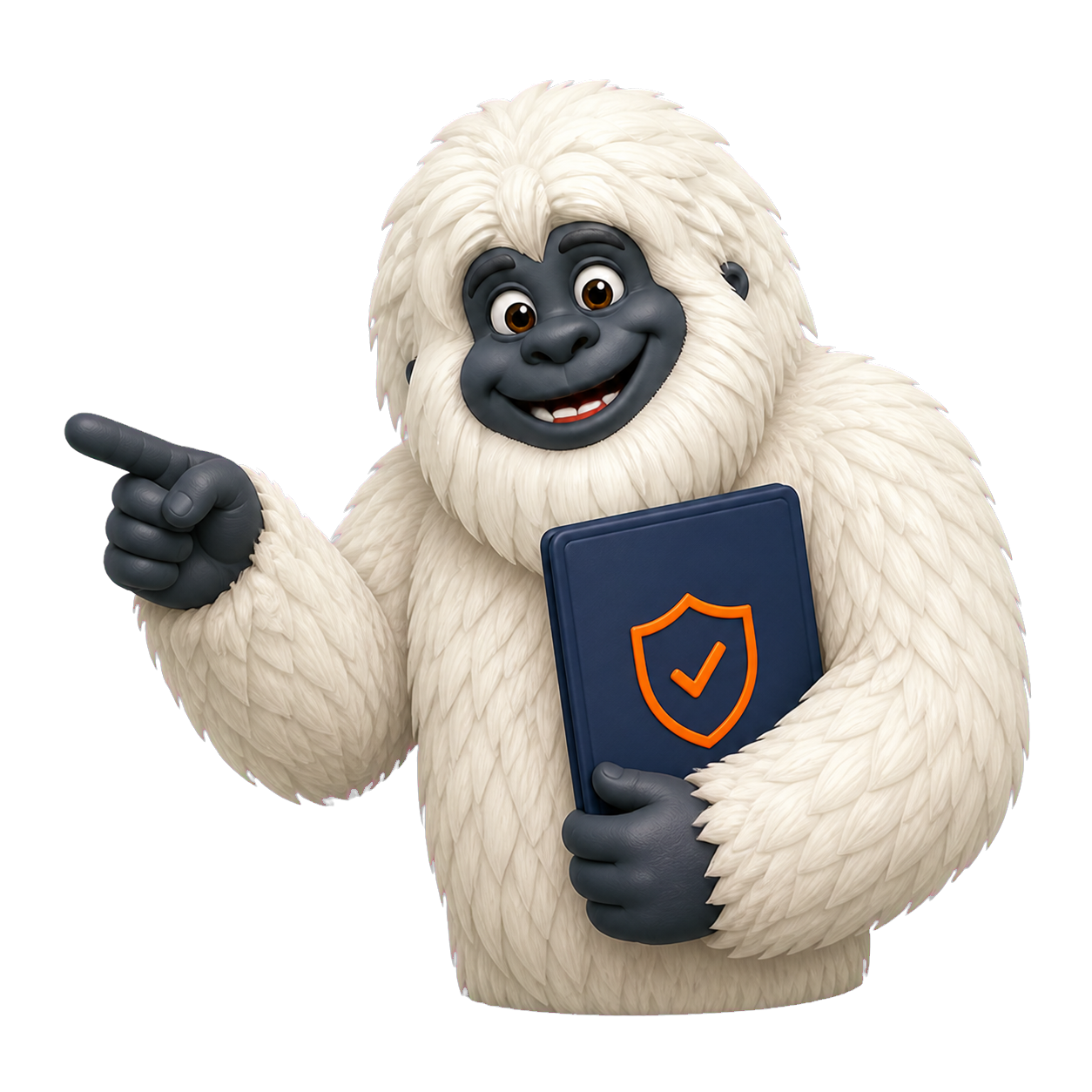 Yeti z polisą wskazujący kolejne kroki